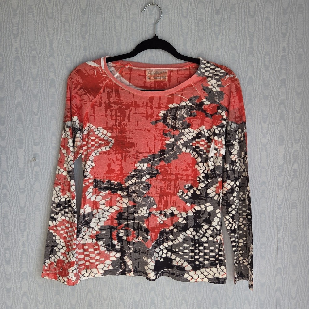 Atelier 5 Womens L Top Snake Print Abstract Y2K Lorelai Gilmore Sheer Whimsigoth